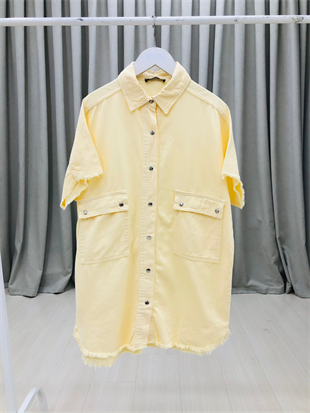 Gabardin Kumaş Altı Saçaklı Cepli Gömlek-Sarı