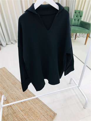 Gömlek Yakalı Uzun Salaş Kazak-Siyah